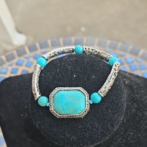 Silvertone Howlite Stretch Bracelet